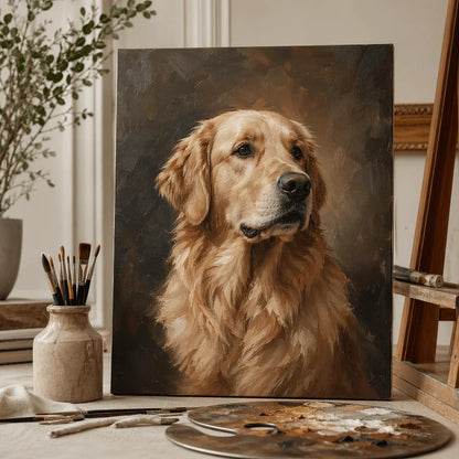 Custom classic pet oil portrait hand-painted on canvas from a pet photo