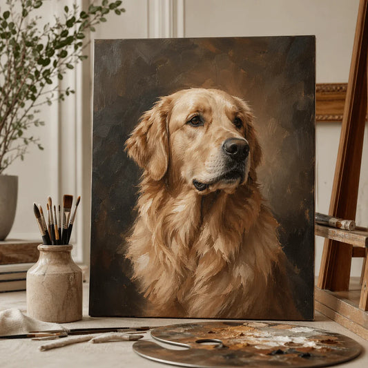Custom classic pet oil portrait hand-painted on canvas from a pet photo