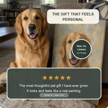 Pet parent reaction to a custom hand-painted pet oil portrait