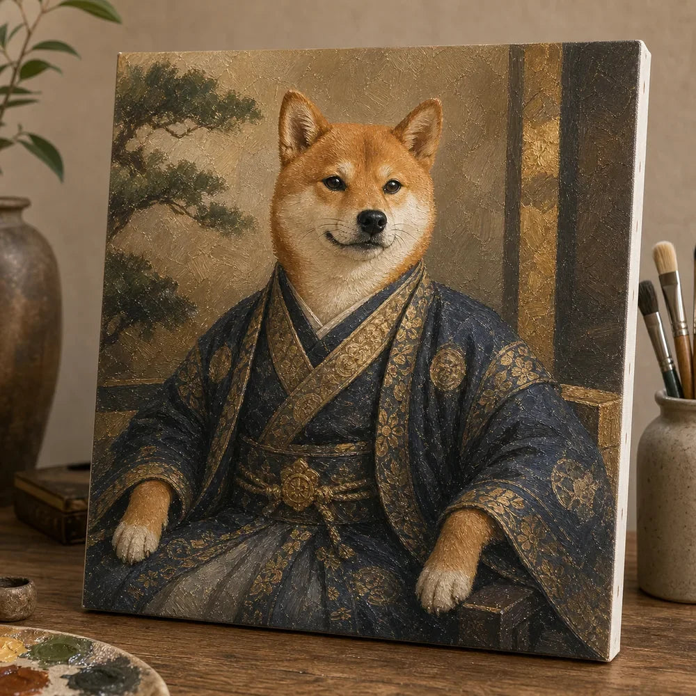 Royal Shiba Inu noble pet oil portrait in a court costume style