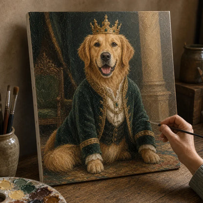 Studio process for a Golden Retriever king royal pet oil portrait