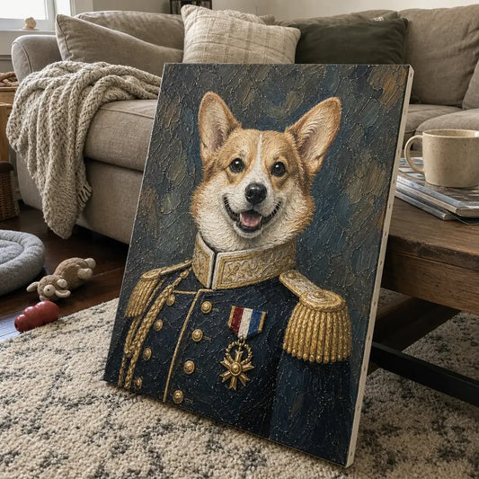 Royal Corgi guard pet oil portrait painted from a customer photo